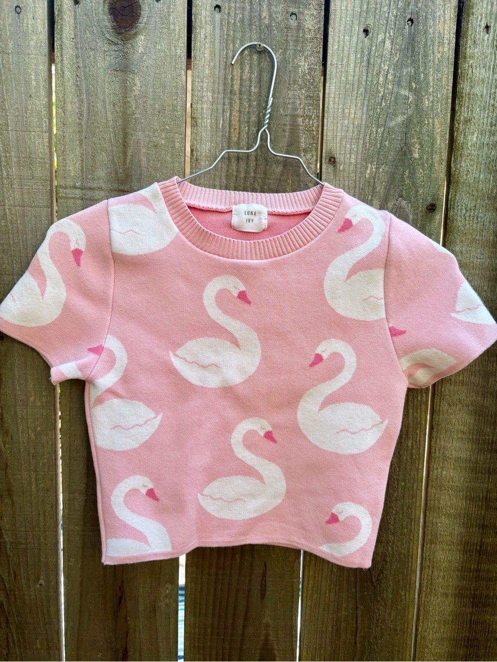 Luna Ivy Pink Swan Cropped Top